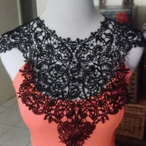 Blue Planet orange flo/ black lace top